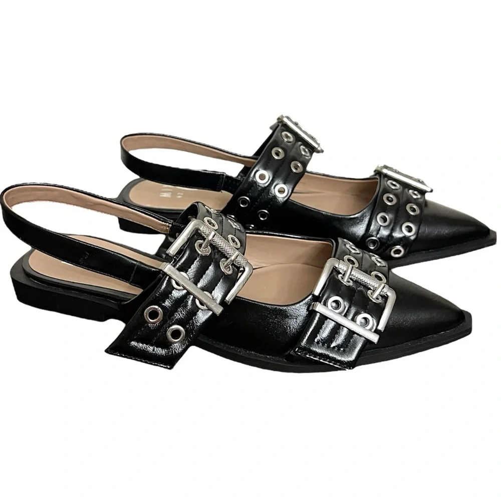 Mix No. 6 Sybel Flat black faux patent leather  silver hardware 9.5 nwot - Picture 4 of 16